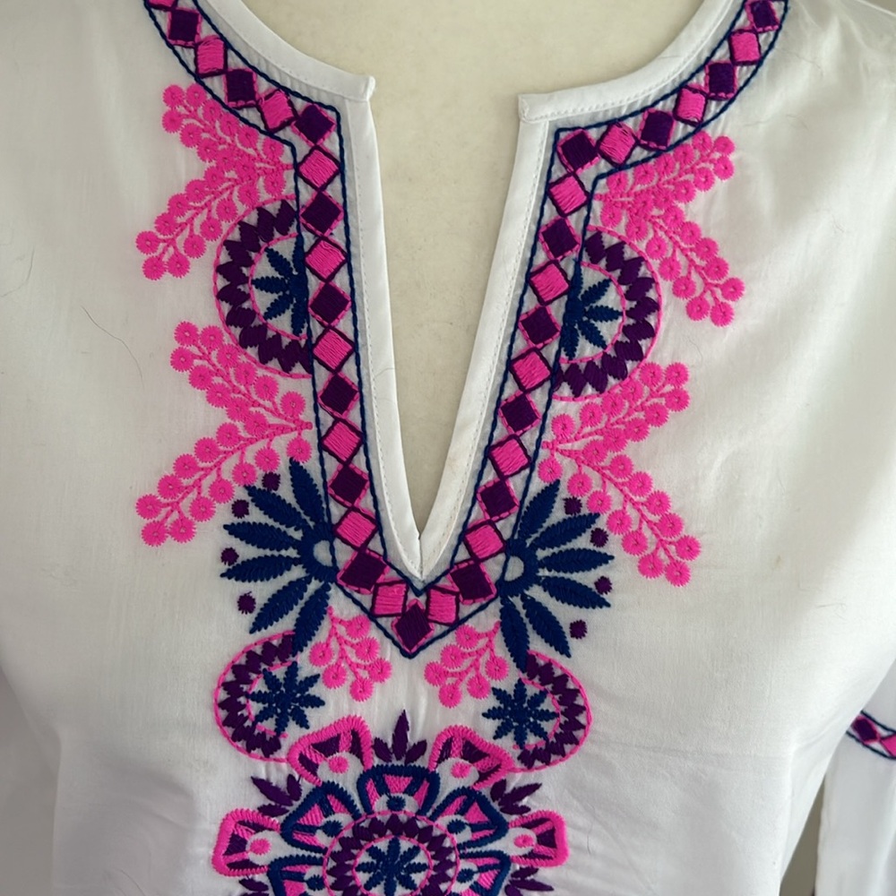 Lilly Pulitzer White/Pink/Blue Peasant blouse sz XXS-S - Picture 2 of 9